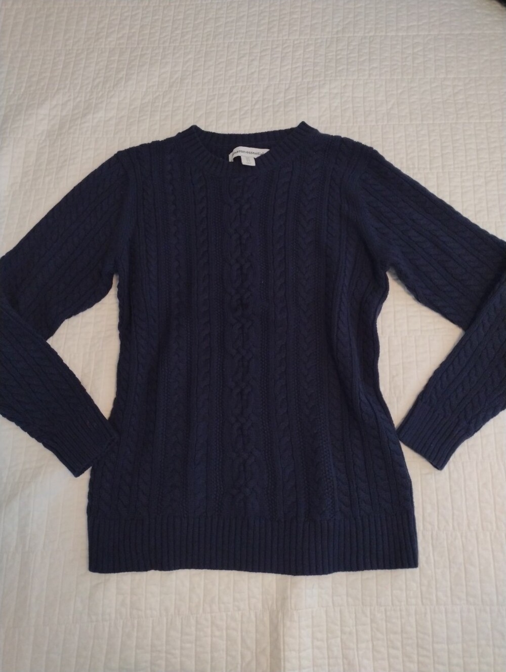 New Fisherman Women's M Navy Cable Knit Sweater 100% Cotton Chunky Crew Neck